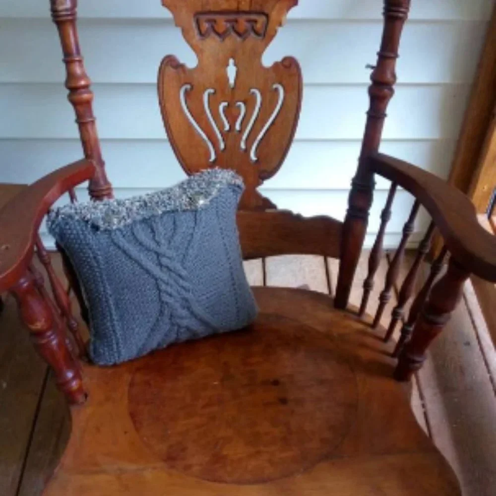Hand Crafted Knit Throw Pillow Cable Metal Button Gray Cable Home Decor Cab…